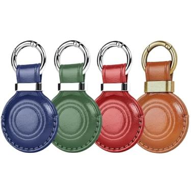 Imagem de MOLOVA Pacote com 4 chaveiros de couro para AirTag, design compacto com capa para AirTag, capa segura para Apple com anel de aço inoxidável para chaves de carro, acessórios de chaveiro, azul/verde
