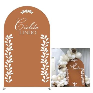 Imagem de Capa de fundo de arco bege para decoração de festa mexicana em arco elástico em tecido batismx para chá de bebê (somente capa) (G3745, 0,7 m x 1,5 m (somente cobertura))