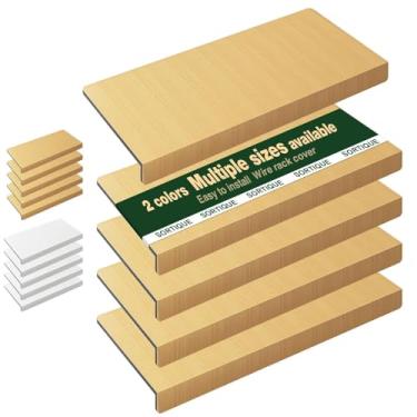 Imagem de Capas de prateleira de arame de PVC de 5 camadas – Capas de rack de arame de grão de madeira sintética para prateleiras, forros de prateleira para despensa, armário, banheiro e cozinha, à prova d'água