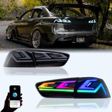 Imagem de LANDWAKE Lanterna traseira de LED multicolorida adequada para Mitsubishi Lancer EVO X 2008-2020, 1 par de montagem fumê com animação de inicialização | Atualização direta (não serve para Sportback)