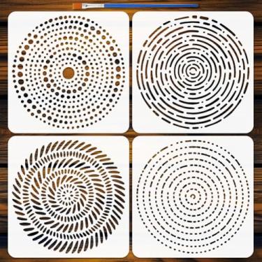 Imagem de FINGERINSPIRE 4 peças de estênceis de bolinhas circulares com 1 pincel de pintura de 30 x 30 cm mandala, estêncil grande, modelos criativos de pontos redondos para pintura em móveis de parede de