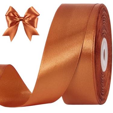 Imagem de CLUEWR Fita de cetim de cobre de 3,5 cm, 50 metros, rolo de fita de tecido sólido para buquês de flores, embrulho de presente, casamento, artesanato feito à mão