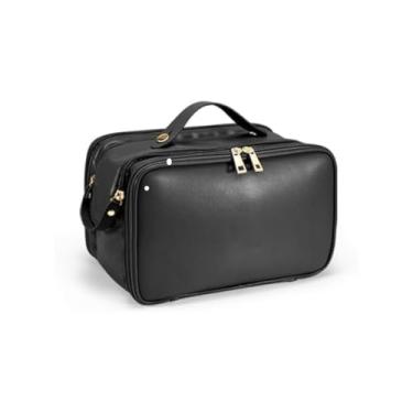 Imagem de Bolsa de maquiagem de viagem feminina grande capacidade organizador cosmético portátil grande abertura impermeável armazenamento sacos de higiene pessoal vertical suporte de escova independente para