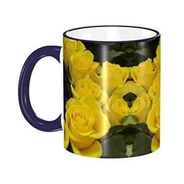 Imagem de Ourdovi Caneca de café expresso de cerâmica Yellow Roses, caneca de cerâmica revestida DIY, para café, sopa, chá, leite, latte, cacau quente, divertido colorido 340 g.