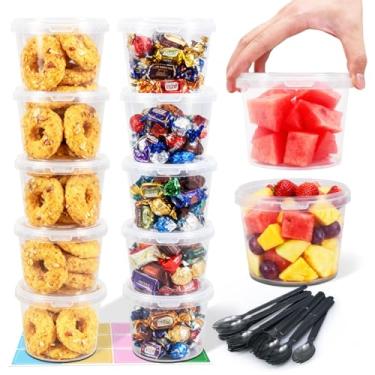 Imagem de ASEVAT Baldes de plástico para bebidas de 680 g com tampas, copo de plástico transparente com tampa, baldes de gelo para festas, recipientes reutilizáveis de grau alimentício com tampas, recipiente de