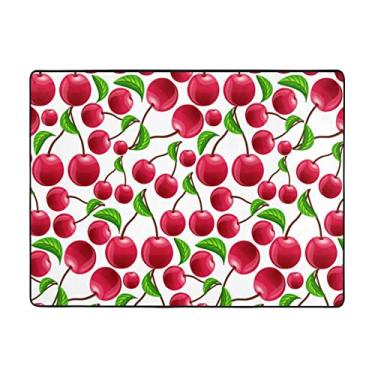 Imagem de ZERAOKE Red Cherries Tapete de área 48 x 63 polegadas, lavável na máquina com suporte antiderrapante, tapetes macios para sala de estar, quarto, entrada, quarto de crianças, decoração de casa