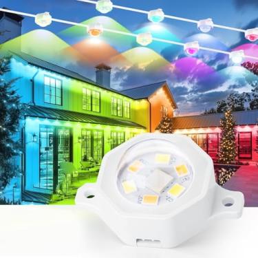 Imagem de LPDISPLAY Luzes externas permanentes para casa, 6 m com luzes de beiral de 20 LEDs, RGB + luz quente/fria, IP67 à prova d'água, iluminação de telhado de casa, para Halloween, decoração de férias