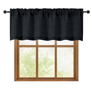 Imagem de OWENIE Cortinas pretas para janelas 1 peça de 45,7 cm de comprimento, cortina pequena texturizada com filtro de luz para banheiro porão sala de estar quarto, cortinas de meia janela sobre a pia, 152
