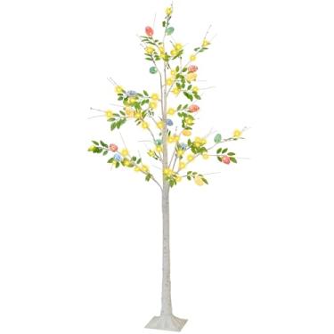 Imagem de Luz de bétula de LED de 1,8 m com ovos de Páscoa, árvore de Natal branca quente, galhos artificiais pré-iluminados para decoração de lareira em casa e primavera