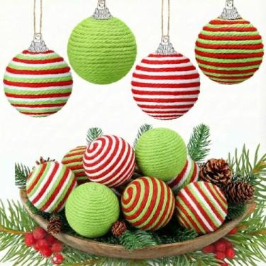 Imagem de Leinuosen 12 peças de enfeites de bola de Natal boho fazenda corda de juta bolas penduradas de serapilheira ornamentos rústicos neutros para guirlanda de árvore de Natal, decoração de festa de