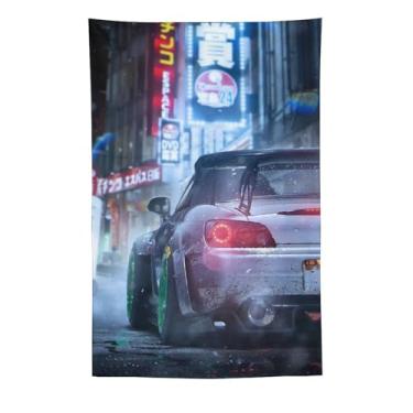 Imagem de HouLaiZhe Tapeçaria de carro neon rua Jdm carro S2000 modificado legal pendurado na parede quarto decoração de casa tapeçarias estética piquenique decoração de parede arte de parede para dormitório
