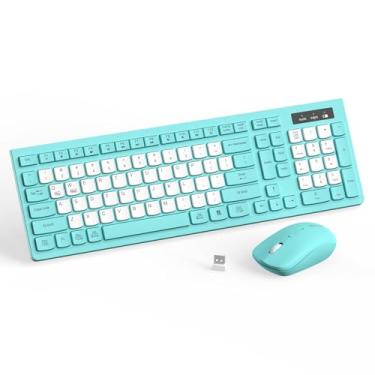 Imagem de Combo de teclado e mouse sem fio, teclado sem fio de tamanho completo e mouse DPI ajustável, receptor USB de 2,4 GHz, teclado e mouse para PC, Windows, desktop, laptop (Tiffany azul e branco-B)