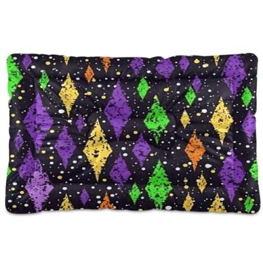 Imagem de Wassud Cama de cachorro pequena lavável com padrão de bloco abstrato, tapetes para cães pequenos, almofada portátil macia para animais de estimação, cama antiderrapante para cães e gatos, almofada