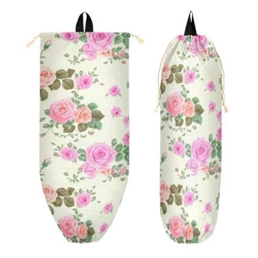 Imagem de xigua Suporte de parede floral para saco de plástico com cordão, 1 pacote, organizador de sacolas de supermercado reutilizável para bolsas, meias, roupas íntimas e gravatas