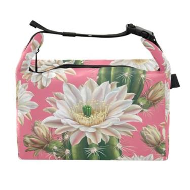 Imagem de STAYTOP Linda lancheira de flores de cacto com fivela de alça, lancheira isolada para meninos e meninas, lancheira térmica para trabalho escolar