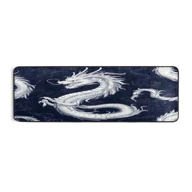 Imagem de Qilmy Tapete de dragão branco 183 x 61 cm, antiderrapante, antifadiga, confortável, tapetes longos, para quarto, sala de estar, banheiro, corredores, entrywa515