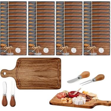 Imagem de Ziliny Conjunto de 80 conjuntos de chá de bebê, queijo, prêmios, tábua quadrada de madeira, para presente, facas, garfos, etiquetas de agradecimento com caixa para convidados para dia dos namorados