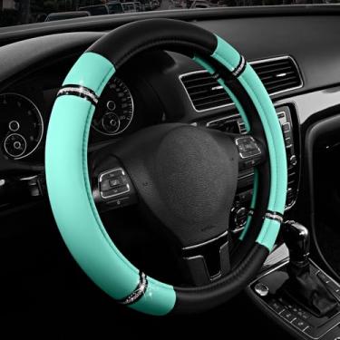 Imagem de Capa de volante de couro Road Comfort – Capa antiderrapante premium para volante de carro – Ajuste universal para carros, caminhões e SUVs de 36,8 cm a 39,4 cm - menta