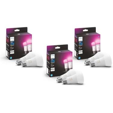 Imagem de Philips Hue 6-Pack White and Color A19 Medium Lumen Smart Bulb, 1100 Lumens, Bluetooth & Zigbee Compatible (Hue Hub Optional), Compatible with Alexa & Google Assistant