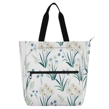 Imagem de Burbuja Sacola feminina de prímulas brancas, à prova d'água, com bolso interno, bolsa de mão para amantes de livros, presente de aniversário