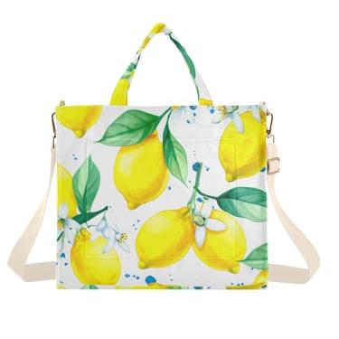 Imagem de Burbuja Sacola feminina com limões aquarela, bolsa tiracolo de veludo cotelê, para compras, trabalho, viagens, Limões em aquarela, Small