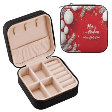 Imagem de YETTASBIN Caixa de joias de Feliz Natal para adolescentes, meninas, mulheres, presente de aniversário, Natal, caixa de armazenamento portátil de couro PU, mini estojo de joias de viagem para colar