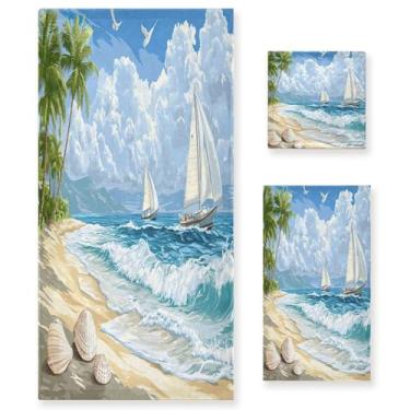 Imagem de xigua Conjunto de toalhas de banho de praia com palmeiras absorvente macio 3 peças toalha de banho toalha de mão toalhas decorativas para banheiro, academia, hotel, praia, piscina