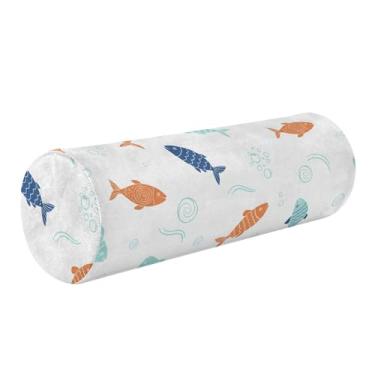 Imagem de Burbuja Almofada cilíndrica redonda de peixe para alívio da dor no pescoço, almofada de viagem cervical de espuma viscoelástica com capa lavável removível para cama, cabeça e pernas traseiras