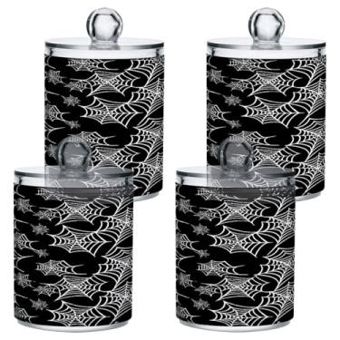 Imagem de STAYTOP 4 frascos de boticário Qtip Dispensador de boticário com etiquetas - Recipiente de armazenamento Qtip de plástico transparente para bola de algodão, cotonete, grão de café - Feliz Dia das