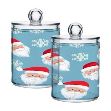 Imagem de STAYTOP 2 frascos de boticário Qtip para banheiro com etiquetas – Recipiente de armazenamento Qtip de plástico transparente acrílico para bola de algodão, cotonete, grão de café - Papai Noel fofo