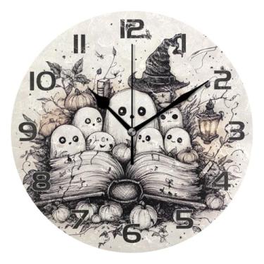 Imagem de YETTASBIN Relógio de parede fantasma de Halloween, silencioso, sem tique-taque, operado por bateria, relógio redondo decorativo criativo para cozinha, sala de estar, banheiro, decoração de escritório