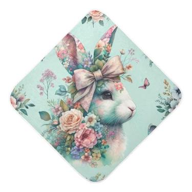Imagem de Burbuja Toalha de banho de bebê com cabeça de coelho floral - Toalha com capuz de musselina macia e absorvente para recém-nascidos, 89 x 89 cm
