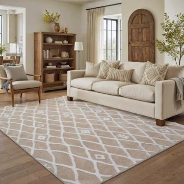 Imagem de PureCozy Tapete bege 12 x 18 cm marroquino felpudo para sala de estar, lavável, macio, sem queda, neutro, boho, pelúcia, tapete moderno, grande, para cozinha, sala de jantar, quarto, escritório