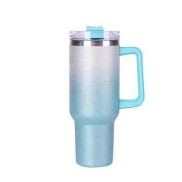 Imagem de Copo garrafa Térmica Inox 1200ml Parede Dupla Glitter tampa Canudo Premium Cor Degrade(Azul Claro)