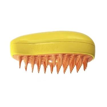 Imagem de Conjunto de escovas a vapor 3 em 1 (2 peças): pente elétrico para animais de estimação para remoção de pelos + massagem + escovagem, proporcionando cuidados eficientes (Amarelo,1PC)