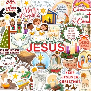 Imagem de 100 adesivos de Natal cristãos para garrafa de água - presentes de Natal cristãos, lembrancinhas de festa, decoração - adesivos de presépio para cartões - presente para mulheres e homens