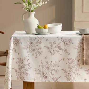Imagem de OMMATO Toalha de mesa floral de linho, retangular, vintage, rústica, francesa, estampa de flores marrons, textura de serapilheira, capa de mesa para piquenique, jantar, festa, decoração de casa 139 x