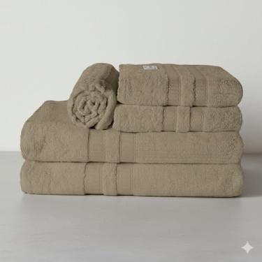 Imagem de Kit Toalha de Banho e Rosto 5 Pçs 100% Algodão 480 g/m2 Fio Duplos - Barra Dupla Decoratica, Luxo, maciez e alta absorção - Marrom