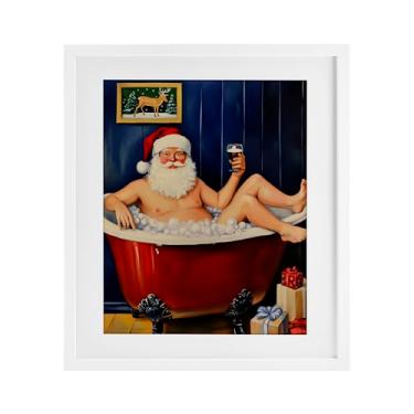 Imagem de Stupell Industries "Joyful Bathtub Santa", Impressão emoldurada sob vidro, branca, 33 x 40 cm