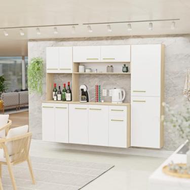Imagem de Cozinha Aura Modulada Compacta Torre Quente Armário Aéreo Paneleiro e Balcão Auxiliar (Dubai/Branco)