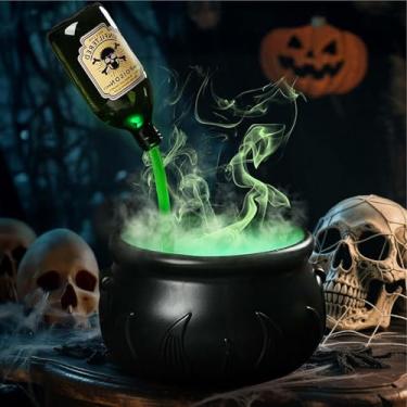 Imagem de SNCIDSGE Conjunto flutuante de decoração de Halloween para ambientes internos com caldeirão e névoa de bruxas, tigela preta para decoração de mesa de lareira de casa de festa (sem cabeça)