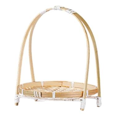 Imagem de IEUDNS Cesta de frutas em bambu trançado, prato porta-alimentos e bandeja para servir com alça para sala de estar, Único 19x13cm