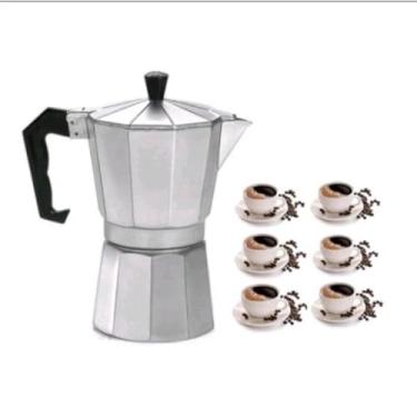 Imagem de Cafeteira Moka Italiana Inox Alumínio 6 Xícaras 300ml - Café Puro Vapor Aromático, Durável Fogão Indução Segurança