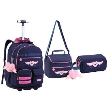 Imagem de Kit Mochila Rodinhas Lancheira Estojo Feminina ColorUp - Seanite, Azul