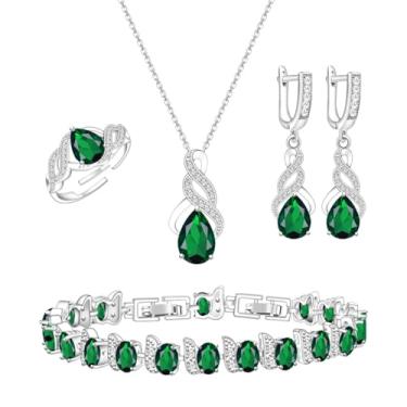 Imagem de ZCGJWE Conjunto de joias de casamento para mulheres, colar de pedras preciosas, brincos, pulseira, conjunto de joias de luxo, aniversário, dia dos namorados, dia das mães, Natal, formatura, presente