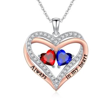 Imagem de WYDDO Colar de coração com pedra do mês de nascimento para mulheres, pingente de corações duplos sobrepostos, aniversário, dia dos namorados, dia das mães, presentes de Natal para esposa, mãe, filha