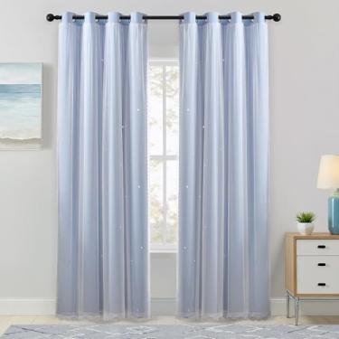 Imagem de XiDi Cortinas blecaute azul claro para quarto de meninas, sala de estar, 213 cm de comprimento, 2 painéis, cortinas estrelas, escurecimento de quarto de crianças, cortinas com isolamento térmico