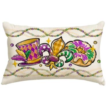 Imagem de RABUSOFA Capa de almofada para carnaval 30 x 50 cm baile de máscaras flor de lis carnaval donuts contas decorativas decorações de férias para sofá de casa