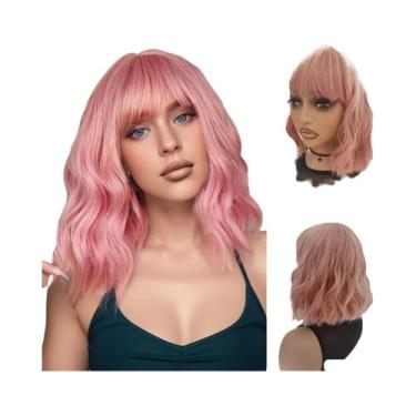 Imagem de Peruca Sintética Curta Rosa De 12 Polegadas, Molhada E Ondulada, 180% 
