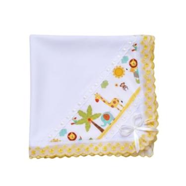 Imagem de Manta Cueiro Bebê Malha com Bordado Inglês, 100% Algodão, Estampa Digital, 80x90cm (Cor: Amarela)